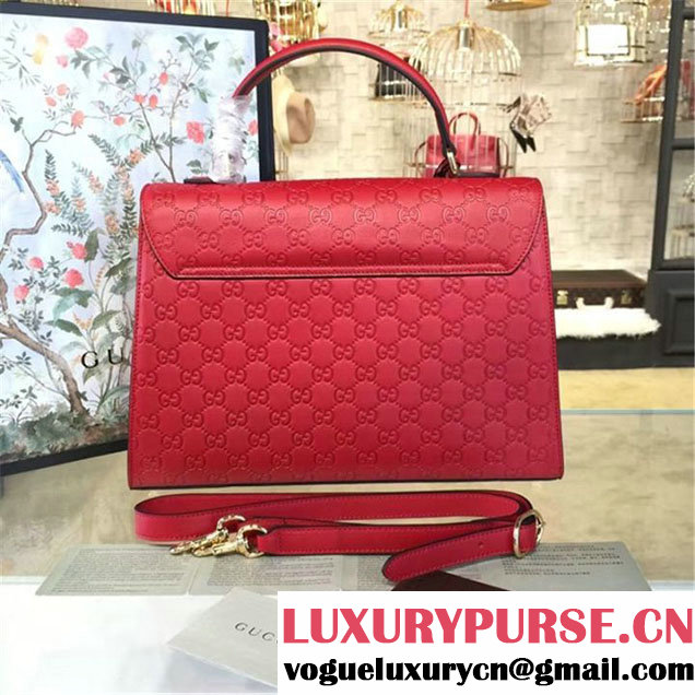 Gucci Padlock Signature Top Handle Leather Bag Fall Winter 2016 Collection Hibiscus Red