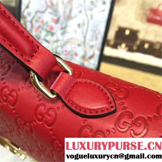 Gucci Padlock Signature Top Handle Leather Bag Fall Winter 2016 Collection Hibiscus Red