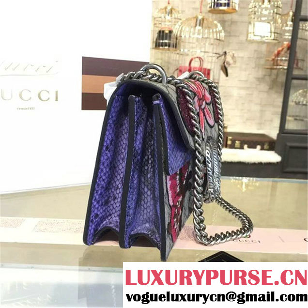 Gucci Dionysus GG Supreme Lilies and Heart Embroidery Canvas Shoulder Medium Bag Sequin Appliqué Fall Winter 2016 Collection Beige Purple Python