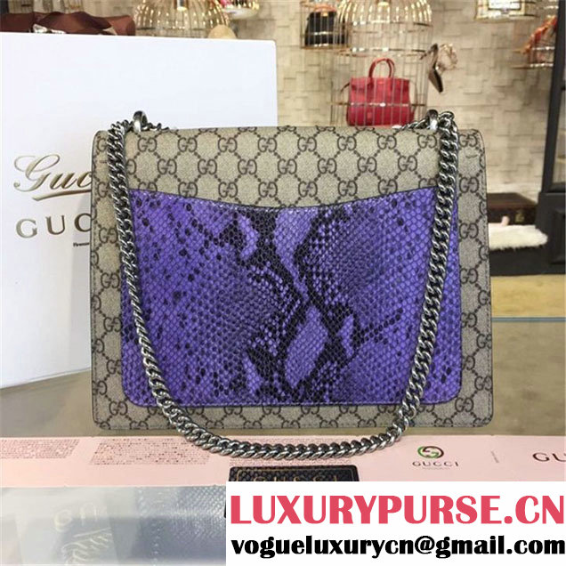 Gucci Dionysus GG Supreme Lilies and Heart Embroidery Canvas Shoulder Large Bag Sequin Appliqué Fall Winter 2016 Collection Beige Purple Python