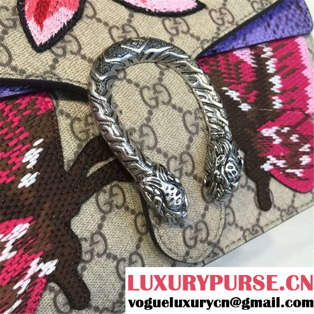 Gucci Dionysus GG Supreme Lilies and Heart Embroidery Canvas Shoulder Large Bag Sequin Appliqué Fall Winter 2016 Collection Beige Purple Python