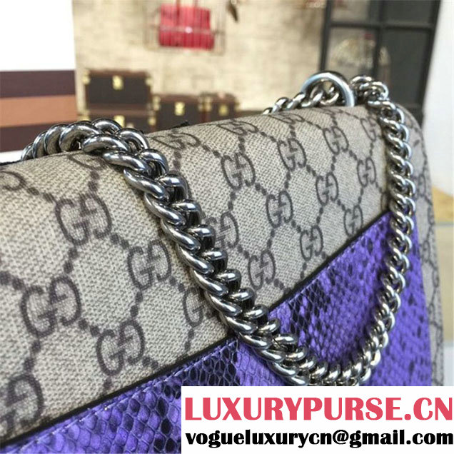 Gucci Dionysus GG Supreme Lilies and Heart Embroidery Canvas Shoulder Large Bag Sequin Appliqué Fall Winter 2016 Collection Beige Purple Python