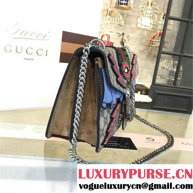 Gucci Dionysus GG Supreme Lightning Bolt Lips Embroidery Canvas Shoulder Medium Bag Sequin Appliqué Fall Winter 2016 Collection Beige