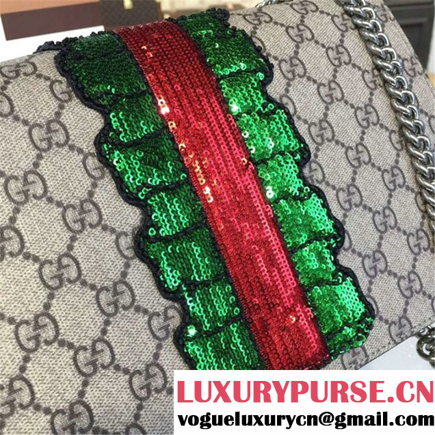 Gucci Dionysus GG Supreme Lightning Bolt Lips Embroidery Canvas Shoulder Medium Bag Sequin Appliqué Fall Winter 2016 Collection Beige