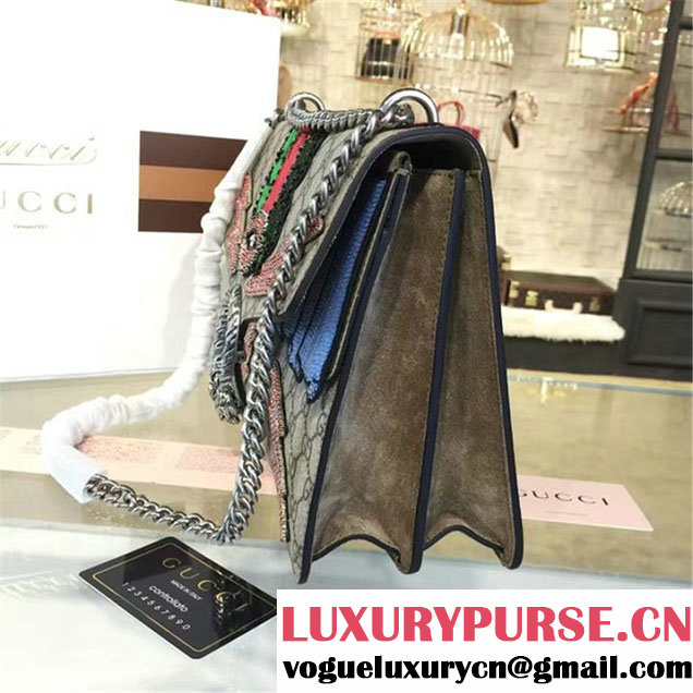 Gucci Dionysus GG Supreme Lightning Bolt Lips Embroidery Canvas Shoulder Large Bag Sequin Appliqué Fall Winter 2016 Collection Beige