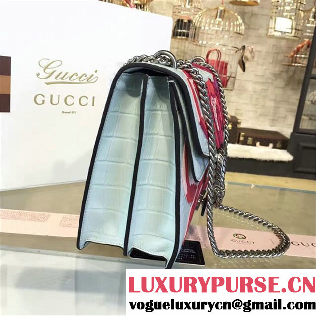 Gucci Dionysus Crab Embroidered Crocodile Canvas Shoulder Large Bag Fall Winter 2016 Collection Light Blue