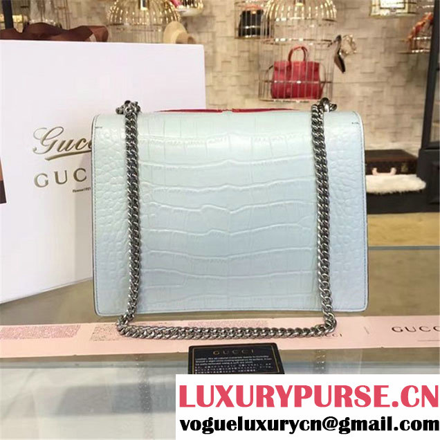 Gucci Dionysus Crab Embroidered Crocodile Canvas Shoulder Large Bag Fall Winter 2016 Collection Light Blue