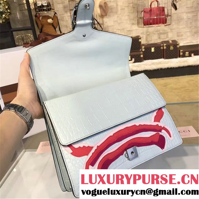 Gucci Dionysus Crab Embroidered Crocodile Canvas Shoulder Large Bag Fall Winter 2016 Collection Light Blue