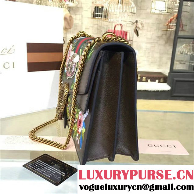 Gucci Dionysus GG Supreme Owl-Embroidered Canvas Shoulder Large Bag Fall Winter 2016 Collection Brown Multi