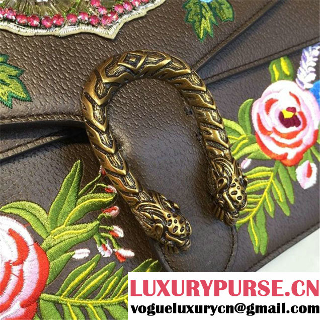 Gucci Dionysus GG Supreme Owl-Embroidered Canvas Shoulder Large Bag Fall Winter 2016 Collection Brown Multi