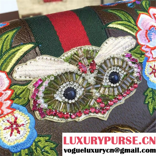 Gucci Dionysus GG Supreme Owl-Embroidered Canvas Shoulder Large Bag Fall Winter 2016 Collection Brown Multi