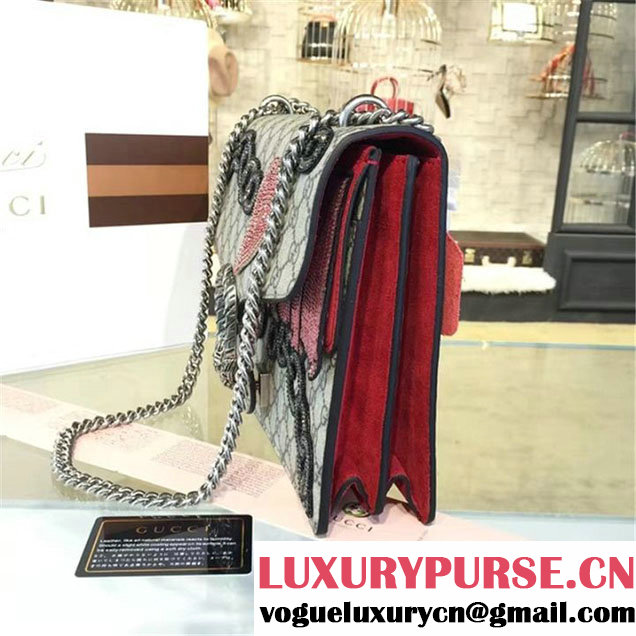 Gucci Dionysus GG Supreme Chain Heart Embroidery Canvas Shoulder Medium Bag Sequin Appliqué Fall Winter 2016 Collection Beige Red