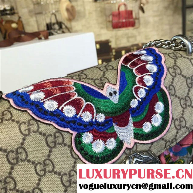 Gucci Dionysus GG Supreme Butterfly Flower Embroidery Canvas Shoulder Medium Bag Sequin Appliqué Fall Winter 2016 Collection Beige