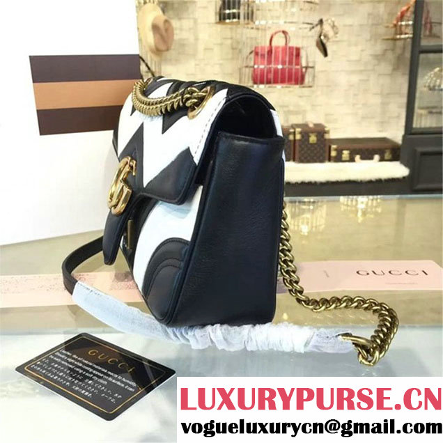 Gucci Ghost GG Marmont Matelassé Quilted Chevron Leather Medium Shoulder Bag Fall Winter 2016 Collection Black White