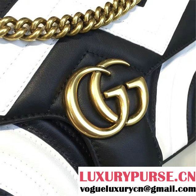 Gucci Ghost GG Marmont Matelassé Quilted Chevron Leather Medium Shoulder Bag Fall Winter 2016 Collection Black White