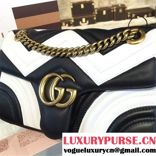 Gucci Ghost GG Marmont Matelassé Quilted Chevron Leather Medium Shoulder Bag Fall Winter 2016 Collection Black White