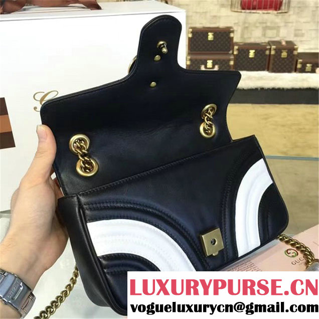 Gucci Ghost GG Marmont Matelassé Quilted Chevron Leather Medium Shoulder Bag Fall Winter 2016 Collection Black White