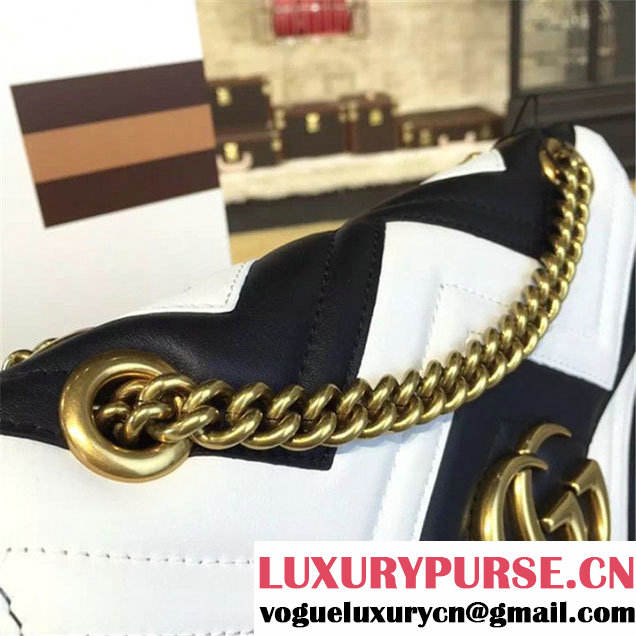 Gucci Ghost GG Marmont Matelassé Quilted Chevron Leather Medium Shoulder Bag Fall Winter 2016 Collection Black White