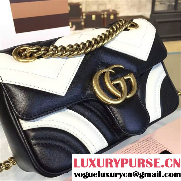 Gucci Ghost GG Marmont Matelassé Quilted Chevron Leather Mini Shoulder Bag Fall Winter 2016 Collection Black White