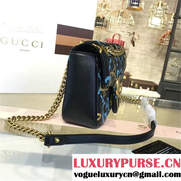 Gucci Ghost GG Marmont Matelassé Leather Medium Shoulder Bag Fall Winter 2016 Collection Black Yellow Blue