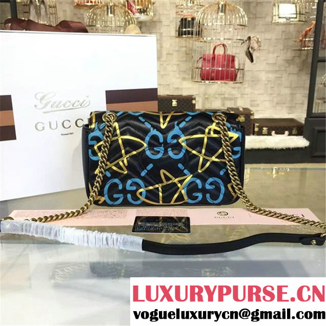 Gucci Ghost GG Marmont Matelassé Leather Medium Shoulder Bag Fall Winter 2016 Collection Black Yellow Blue