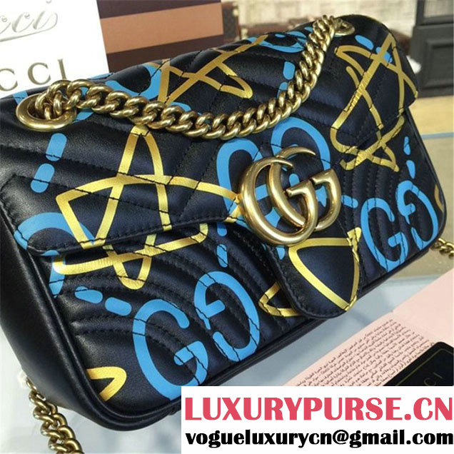 Gucci Ghost GG Marmont Matelassé Leather Medium Shoulder Bag Fall Winter 2016 Collection Black Yellow Blue