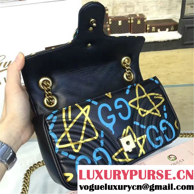 Gucci Ghost GG Marmont Matelassé Leather Medium Shoulder Bag Fall Winter 2016 Collection Black Yellow Blue