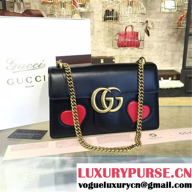 Gucci Marmont GG Supreme Hearts Medium Shoulder Bag Fall Winter 2016 Collection Black Red