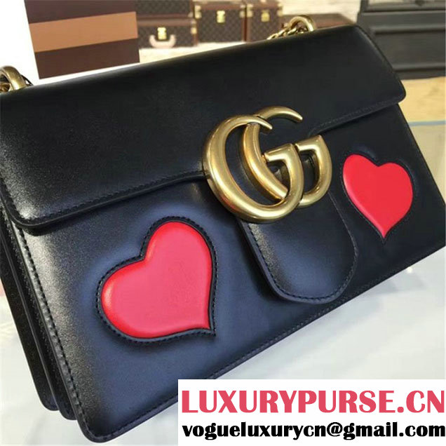 Gucci Marmont GG Supreme Hearts Medium Shoulder Bag Fall Winter 2016 Collection Black Red