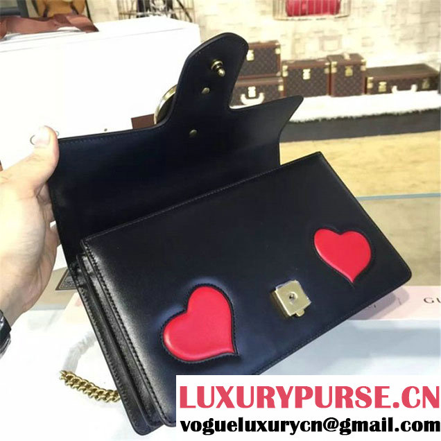 Gucci Marmont GG Supreme Hearts Medium Shoulder Bag Fall Winter 2016 Collection Black Red