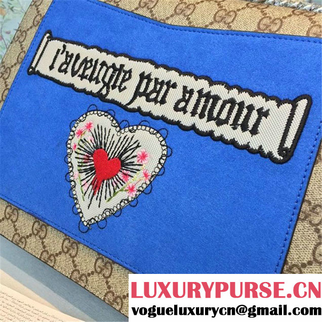 Gucci Dionysus GG Supreme Canvas Shoulder Medium Bag Embroidered Cat Star and Butterflies Bag Fall Winter 2016 Collection Blue Suede Beige