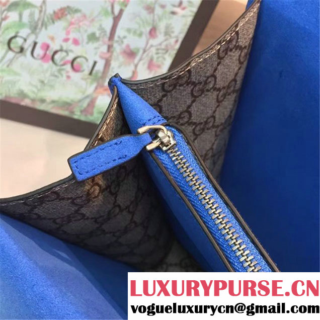 Gucci Dionysus GG Supreme Canvas Shoulder Medium Bag Embroidered Cat Star and Butterflies Bag Fall Winter 2016 Collection Blue Suede Beige