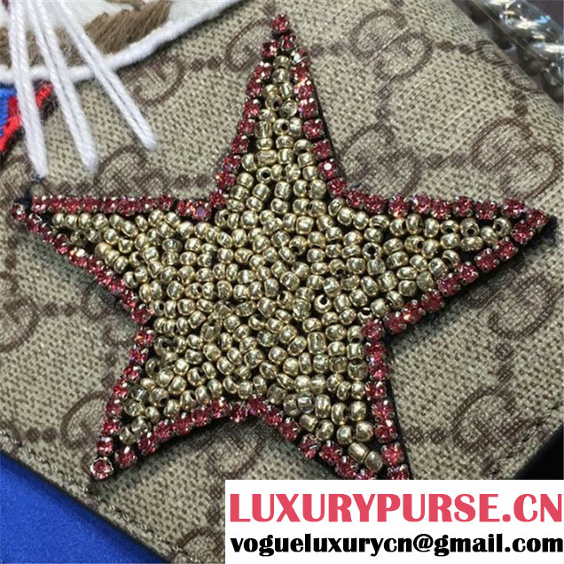 Gucci Dionysus GG Supreme Canvas Shoulder Medium Bag Embroidered Cat Star and Butterflies Bag Fall Winter 2016 Collection Blue Suede Beige