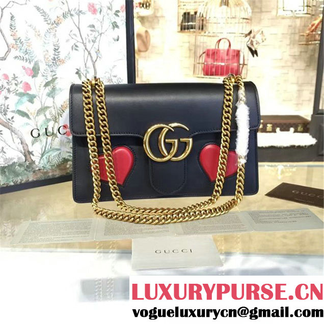 Gucci Marmont GG Supreme Hearts Medium Shoulder Bag Fall Winter 2016 Collection Black Red