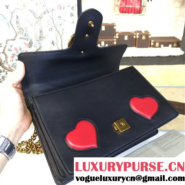 Gucci Marmont GG Supreme Hearts Medium Shoulder Bag Fall Winter 2016 Collection Black Red