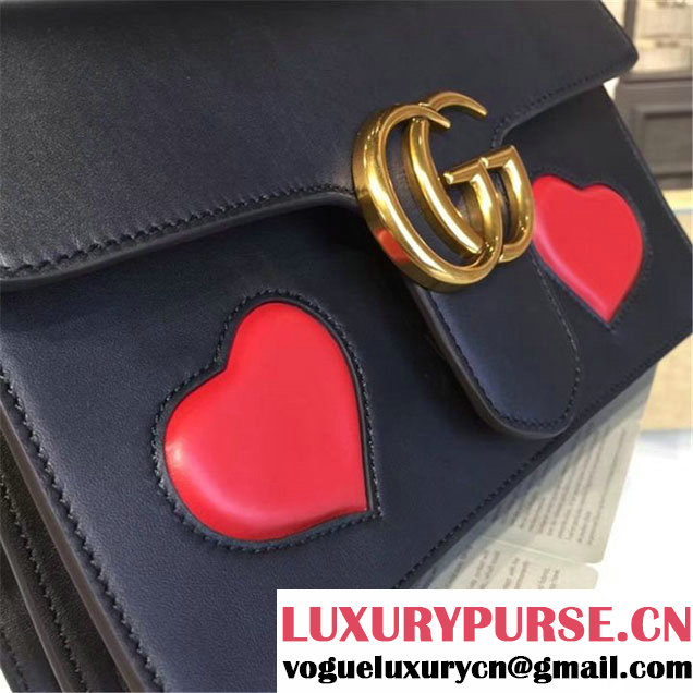 Gucci Marmont GG Supreme Hearts Medium Shoulder Bag Fall Winter 2016 Collection Black Red