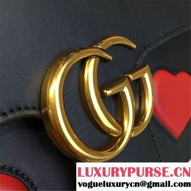 Gucci Marmont GG Supreme Hearts Medium Shoulder Bag Fall Winter 2016 Collection Black Red