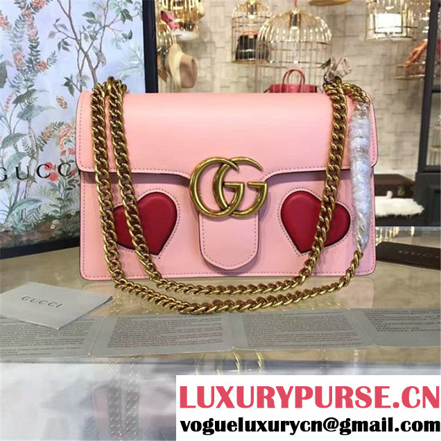 Gucci Marmont GG Supreme Hearts Medium Shoulder Bag Fall Winter 2016 Collection Light Pink Red