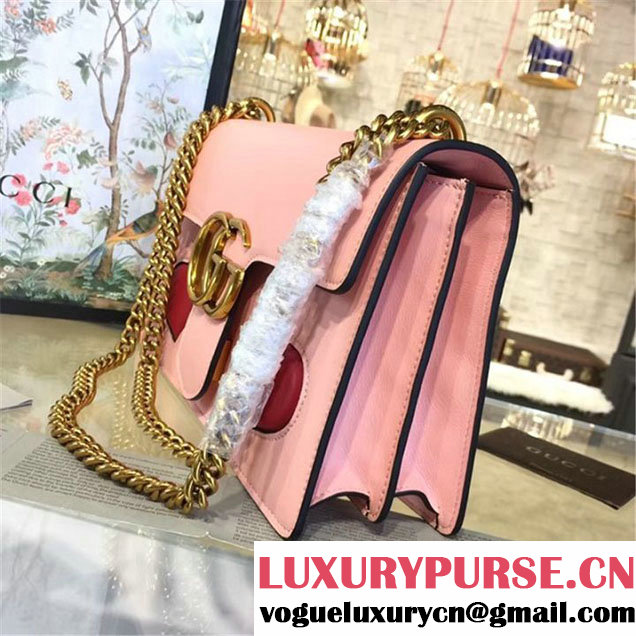 Gucci Marmont GG Supreme Hearts Medium Shoulder Bag Fall Winter 2016 Collection Light Pink Red