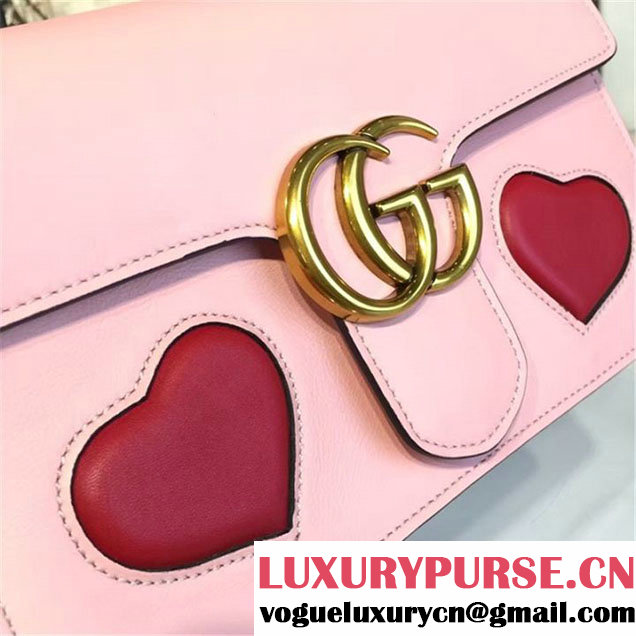 Gucci Marmont GG Supreme Hearts Medium Shoulder Bag Fall Winter 2016 Collection Light Pink Red