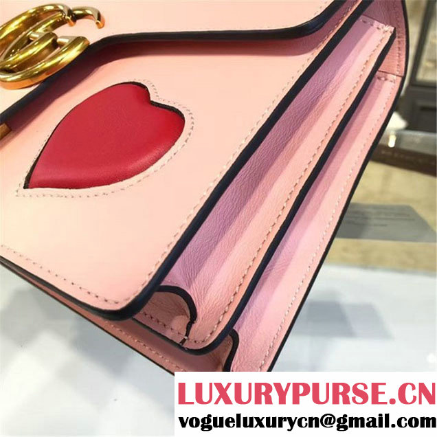 Gucci Marmont GG Supreme Hearts Medium Shoulder Bag Fall Winter 2016 Collection Light Pink Red