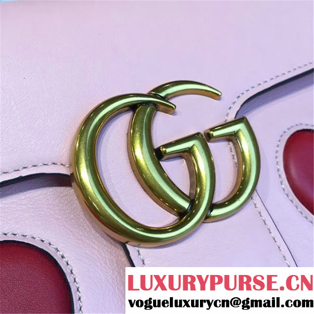 Gucci Marmont GG Supreme Hearts Medium Shoulder Bag Fall Winter 2016 Collection Light Pink Red