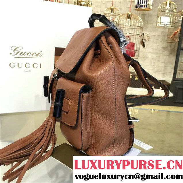 Gucci Bamboo Tassel Leather Backpack Fall Winter 2016 Collection Tan