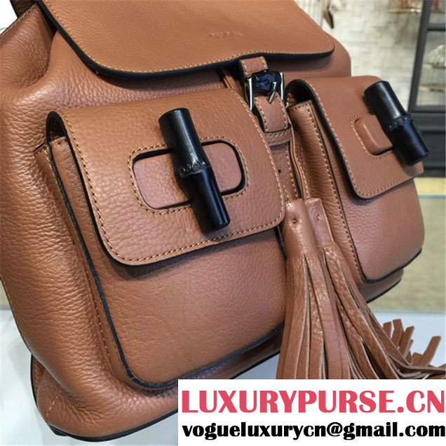 Gucci Bamboo Tassel Leather Backpack Fall Winter 2016 Collection Tan