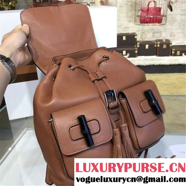 Gucci Bamboo Tassel Leather Backpack Fall Winter 2016 Collection Tan