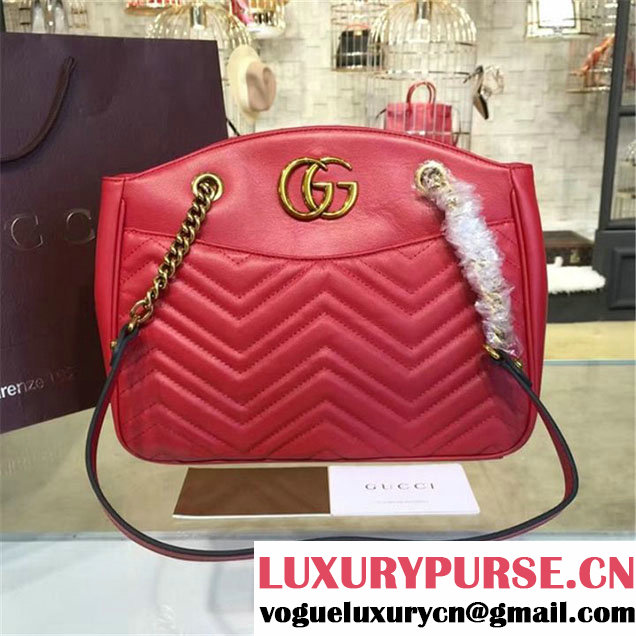 Gucci GG Marmont 2.0 Medium Quilted Shoulder Bag Fall Winter 2016 Collection Red