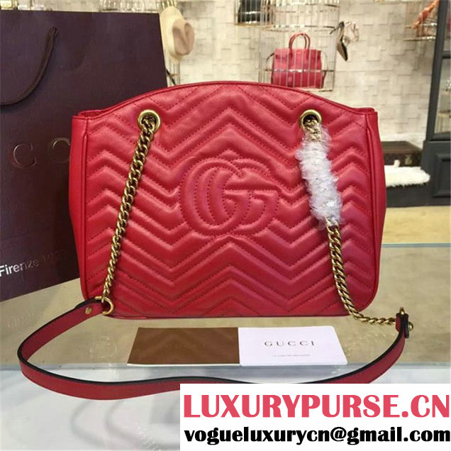 Gucci GG Marmont 2.0 Medium Quilted Shoulder Bag Fall Winter 2016 Collection Red