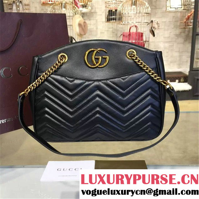 Gucci GG Marmont 2.0 Medium Quilted Shoulder Bag Fall Winter 2016 Collection Black