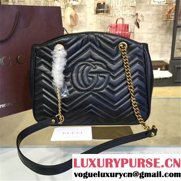 Gucci GG Marmont 2.0 Medium Quilted Shoulder Bag Fall Winter 2016 Collection Black