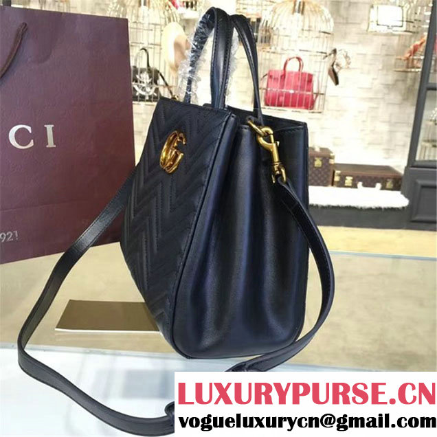 Gucci GG Marmont Matelassé 2.0 Medium Quilted Tote Bag Fall Winter 2016 Collection Black